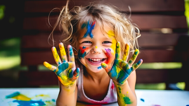 Une petite fille heureuse de faire de la peinture.