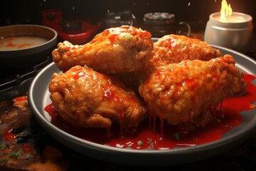 Crunchy Spicy fried chicken. Snack dinner. Generate Ai