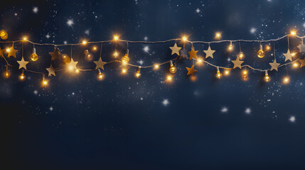Des décorations de noël avec des étoiles et des guirlandes lumineuses.  - obrazy, fototapety, plakaty