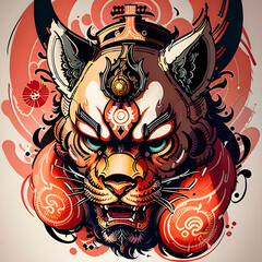 Japanese fire lion mask