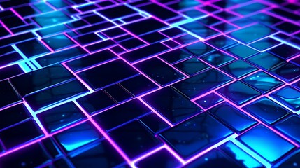 futuristic metallic neon tile floor, glowing lines representing data flow, electric blue and purple, cyber pattern. generative AI