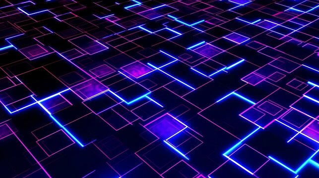 futuristic metallic neon tile floor, glowing lines representing data flow, electric blue and purple, cyber pattern. generative AI