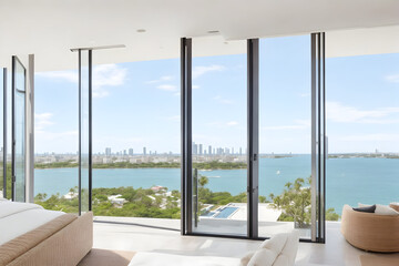 breathtaking views of natural landscapes, city skylines, or waterfronts through the villa's expansive windows