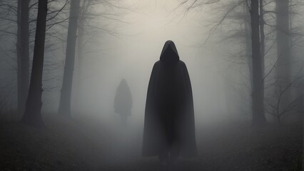 silhouette of a person in a fog
