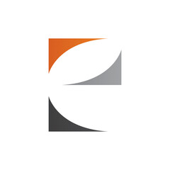 Orange Black and Grey Lowercase Letter E Icon with Curvy Triangles