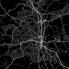 1:1 square aspect ratio vector road map of the city of  Chesterfield in the United Kingdom with white roads on a black background.