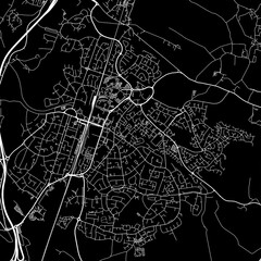 1:1 square aspect ratio vector road map of the city of  Welwyn Garden City in the United Kingdom with white roads on a black background.