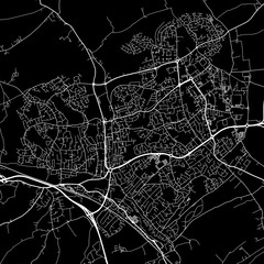 1:1 square aspect ratio vector road map of the city of  Hemel Hempstead in the United Kingdom with white roads on a black background.
