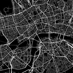 1:1 square aspect ratio vector road map of the city of  London Center in the United Kingdom with white roads on a black background.