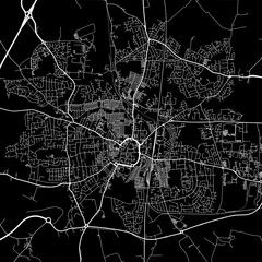 1:1 square aspect ratio vector road map of the city of  Darlington in the United Kingdom with white roads on a black background.