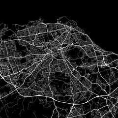 1:1 square aspect ratio vector road map of the city of  Edinburgh in the United Kingdom with white roads on a black background.