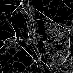 1:1 square aspect ratio vector road map of the city of  Oxford in the United Kingdom with white roads on a black background.