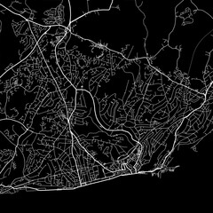 1:1 square aspect ratio vector road map of the city of  Hastings in the United Kingdom with white roads on a black background.