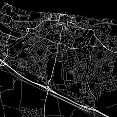 1:1 square aspect ratio vector road map of the city of  Gravesend in the United Kingdom with white roads on a black background.