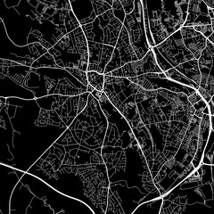 1:1 square aspect ratio vector road map of the city of  Newcastle-under-Lyme in the United Kingdom with white roads on a black background.