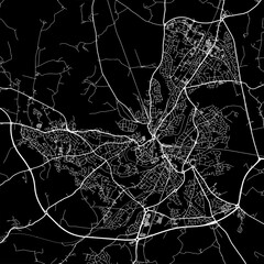 1:1 square aspect ratio vector road map of the city of  Shrewsbury in the United Kingdom with white roads on a black background.
