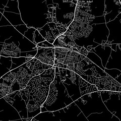 1:1 square aspect ratio vector road map of the city of  Rugby in the United Kingdom with white roads on a black background.
