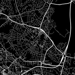 1:1 square aspect ratio vector road map of the city of  West Bromwich in the United Kingdom with white roads on a black background.
