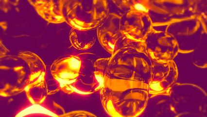 golden transpicuous crystal spheres floating on rose background - abstract 3D rendering