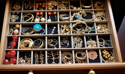 Fototapeta premium Jewelry drawer organizer treasure. Generative Ai