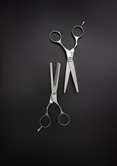 Professional Haircutting Scissors. Professional hairdressers equipment. Hairdresser tools. Hairdresser salon concept. Haircut accessories.