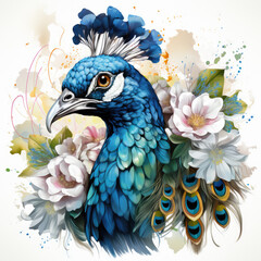 watercolor Peacock clipart, Generative Ai