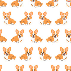 Seamless corgi dog pattern, cute linart vector
