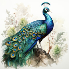 Obraz premium watercolor Peacock clipart, Generative Ai