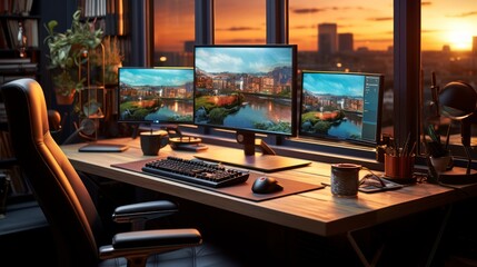 Home Office Workstation Represents Remote Work Trend of Telecommuting From Home