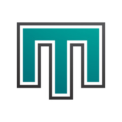 Persian Green and Black Letter M Icon with an Outer Stripe