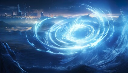 Obraz premium A blue energy vortex. Great for anime, backgrounds, graphic designs, fantasy, sci-fi and more. 