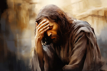 Obraz premium Sacred Sorrow: Artistic Rendition of Jesus' Mourning