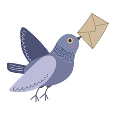 a pigeon with a letter in its beak