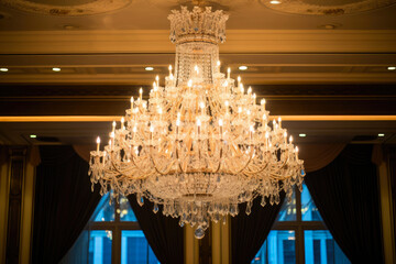 Opulent Crystal Chandelier Shining in Luxurious Ballroom