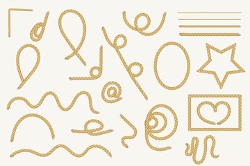 Yellow realistic ropes in retro style on white background.