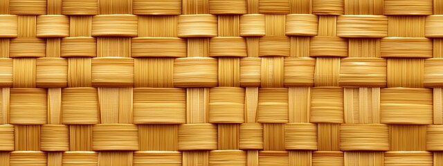 Seamless woven bamboo reeds basket weave background texture. Handmade braided rattan wickerwork, detailed wood grain overlay pattern