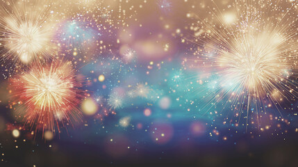 Fototapeta premium Fireworks at New Year and copy space - abstract holiday background