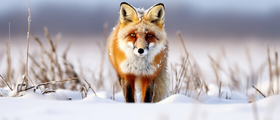 Red fox (Vulpes vulpes) in winter landscape.
