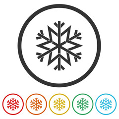 Snowflake icon. Set icons in color circle buttons