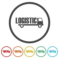 Logistic truck logo. Set icons in color circle buttons