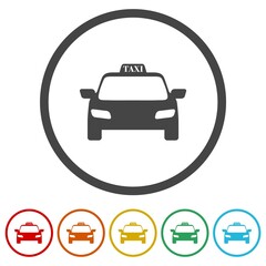Taxi car icon. Set icons in color circle buttons