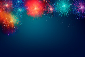 Obraz na płótnie Canvas Fireworks at New Year with copy space on blue background