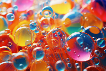 Rainbow coloured bubbles of oil liquid
