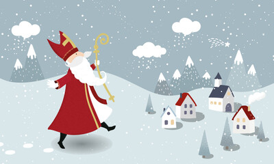 Lovely drawn Nikolaus character, german christmas tradition - great for invitations, banners, wallpapers, cards - vector design - obrazy, fototapety, plakaty