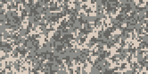 Pixel camouflage morpat seamless pattern for desert. Digital mosaic camo with squares texture. Vector background - obrazy, fototapety, plakaty