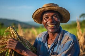 Nurturing Nature: African Farmer Tending the Earth - obrazy, fototapety, plakaty