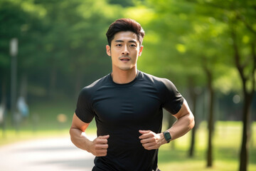 Fototapeta premium Active Asian Male Running in the Park
