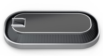 Airport luggage conveyor belt from baggage claim area on white background.