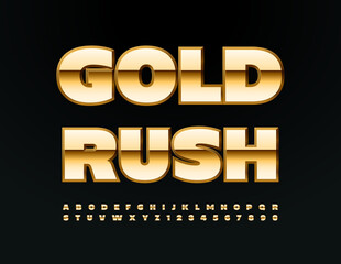 Vector premium template Gold Rush. Luxury metallic Font. 3D elite Alphabet Letters and Numbers set