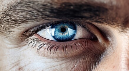 Deep blue and white. close-up macro photography. Human eye. Man, male, masculine, he. Cornea, Iris,...